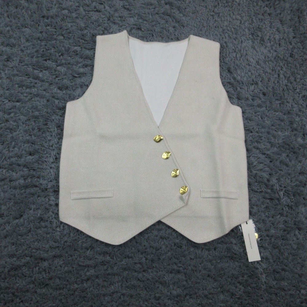 Commense Suit Vest Womens Small White Textured Gold Button Pant Suit Top NWT